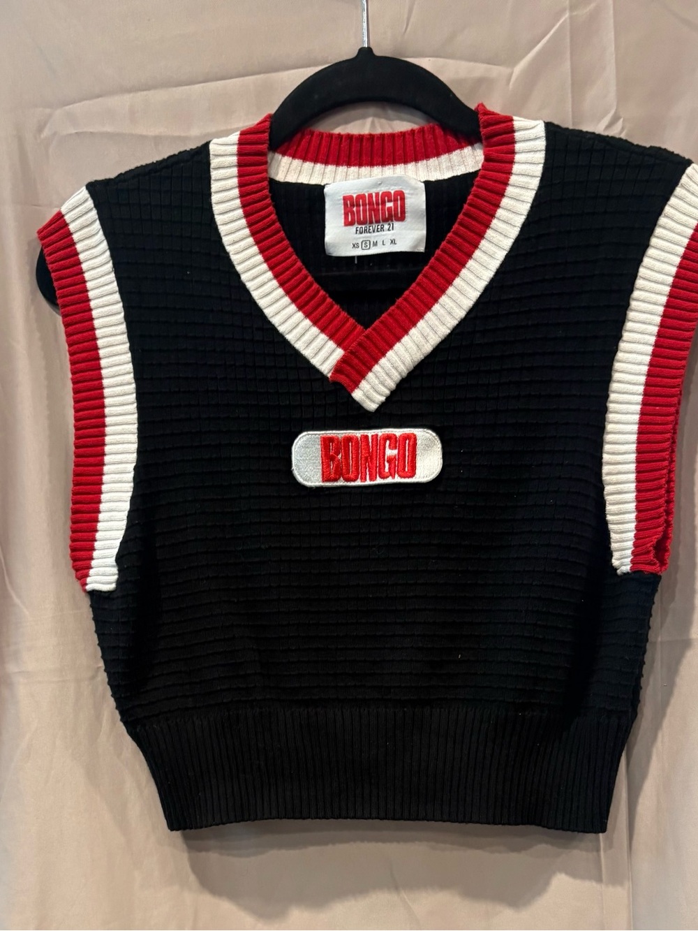 BONGO Black, Red & White V-Neck Knit Sweater Vest